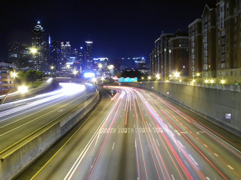 Long exposure shot of traffic in Atlanta.